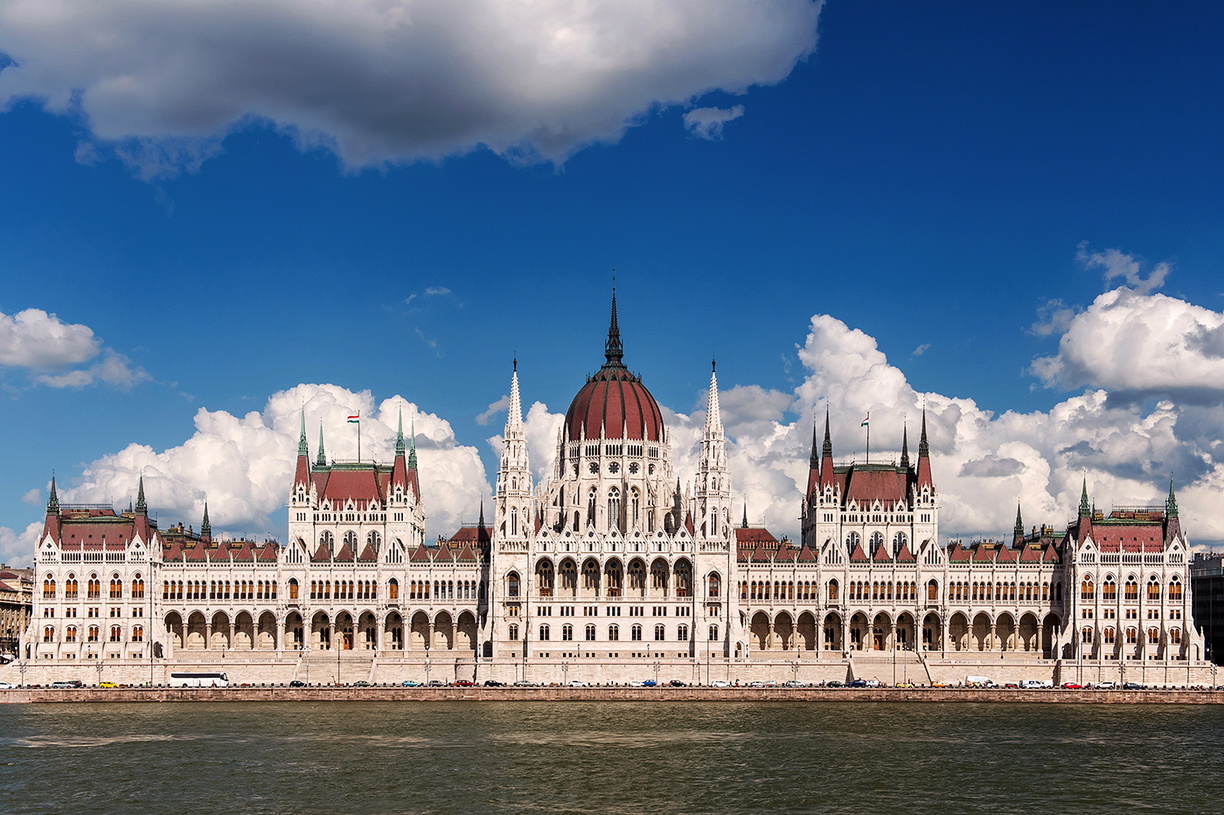 The Hungarian Parliament Building along the Danube River in Budapest